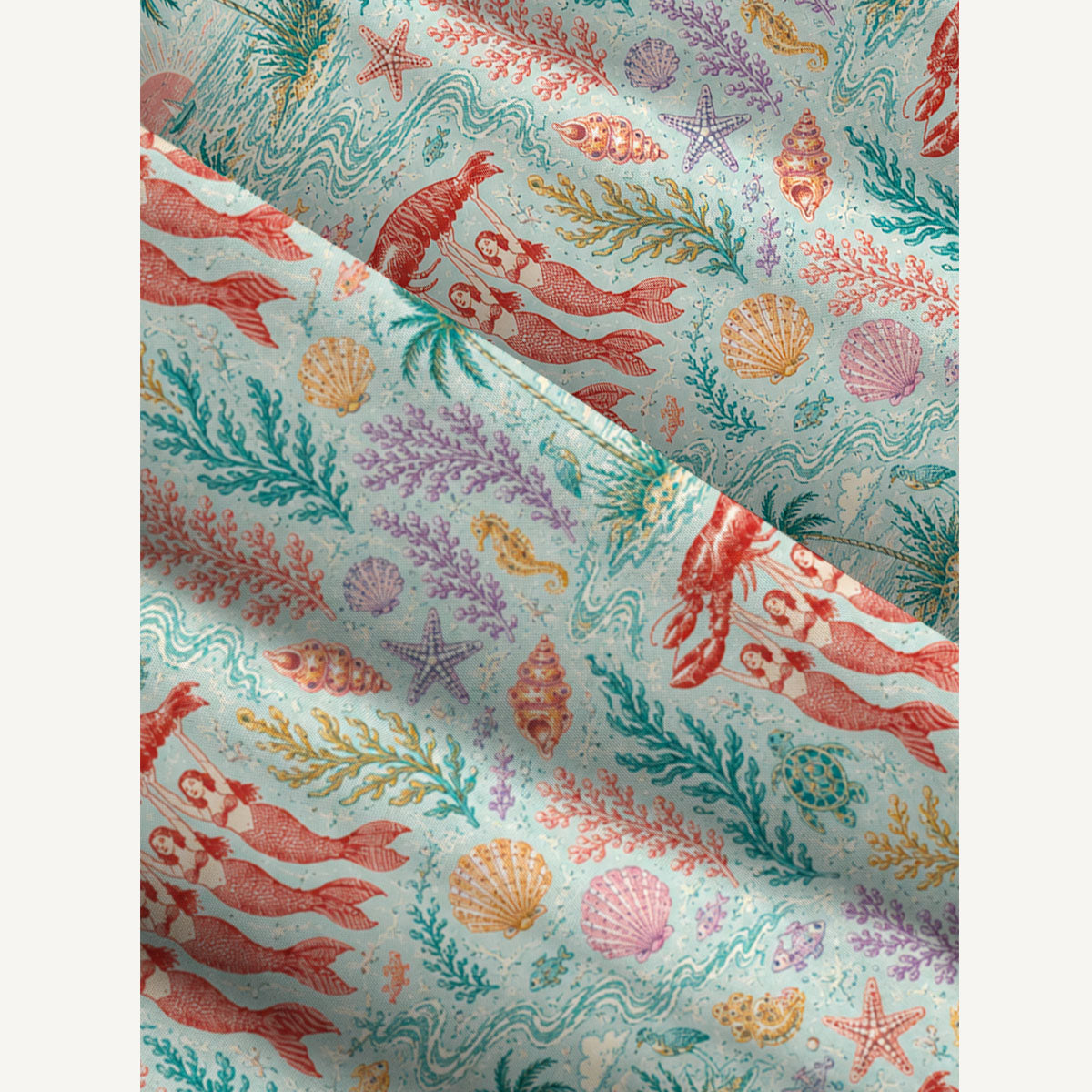 Mermaid Lobster Print Wide Straps Maxi Dress With Pockets