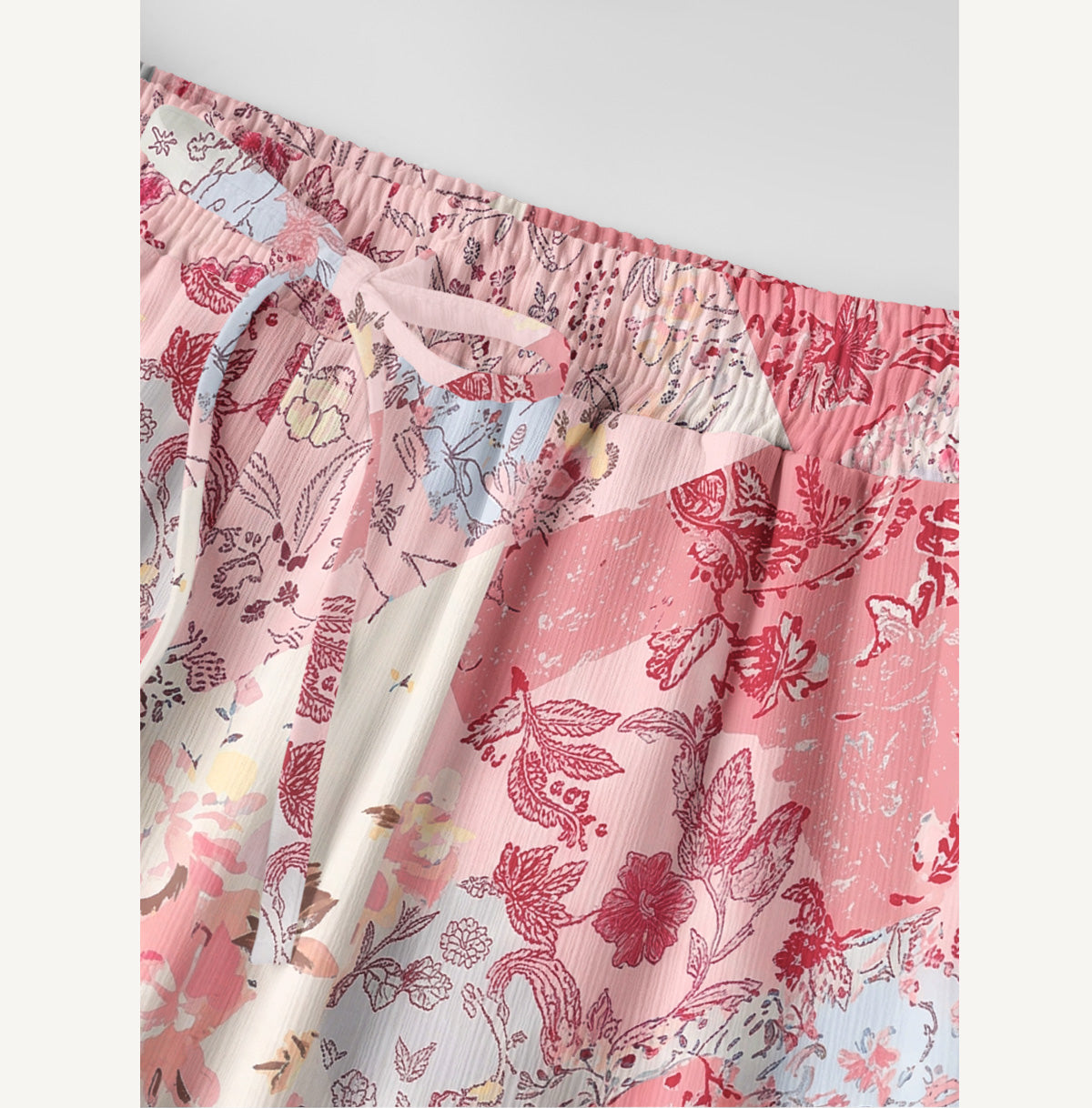 Shabby Chic Floral Patchwork Print Wide Leg Tie Waist Pants With Pockets
