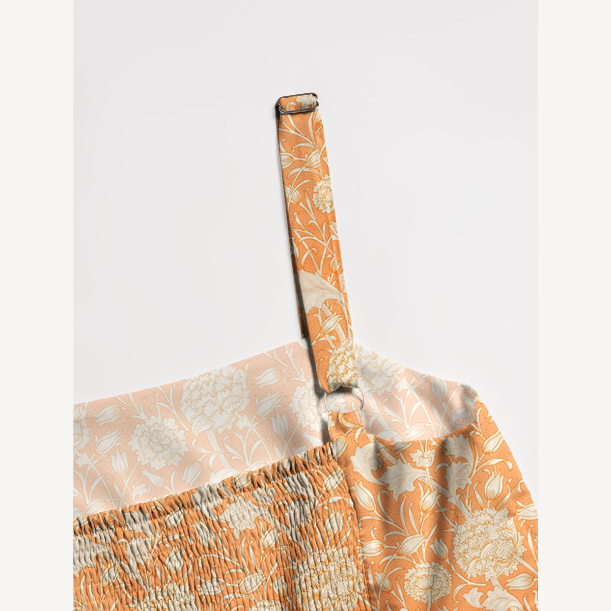 Classic Coral Botanical Print Wide Straps Maxi Dress With Pockets