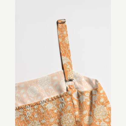 Classic Coral Botanical Print Wide Straps Maxi Dress With Pockets