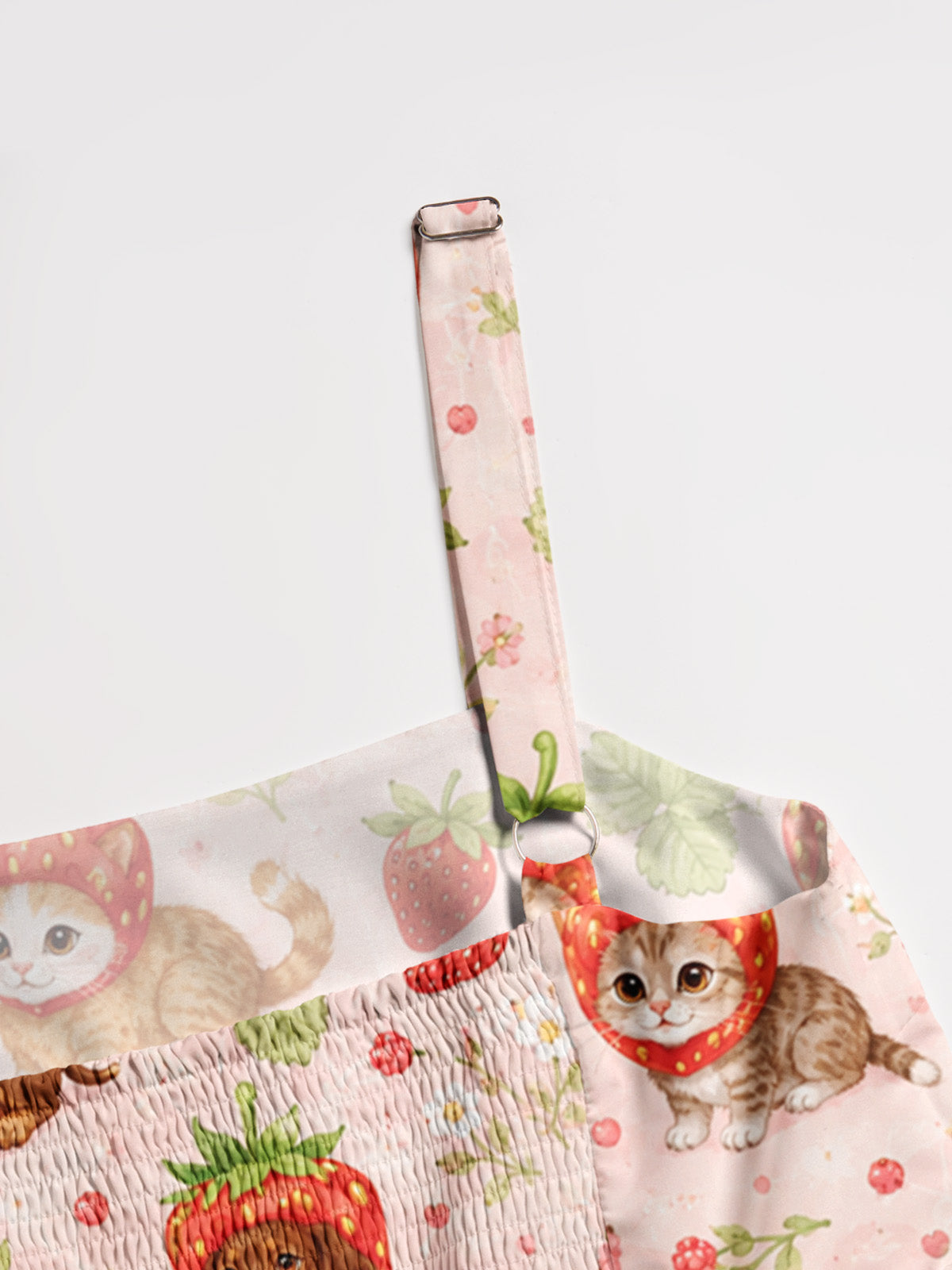 Strawberry-Sweet Puppies and Kittens Print Wide Straps Maxi Dress With Pockets