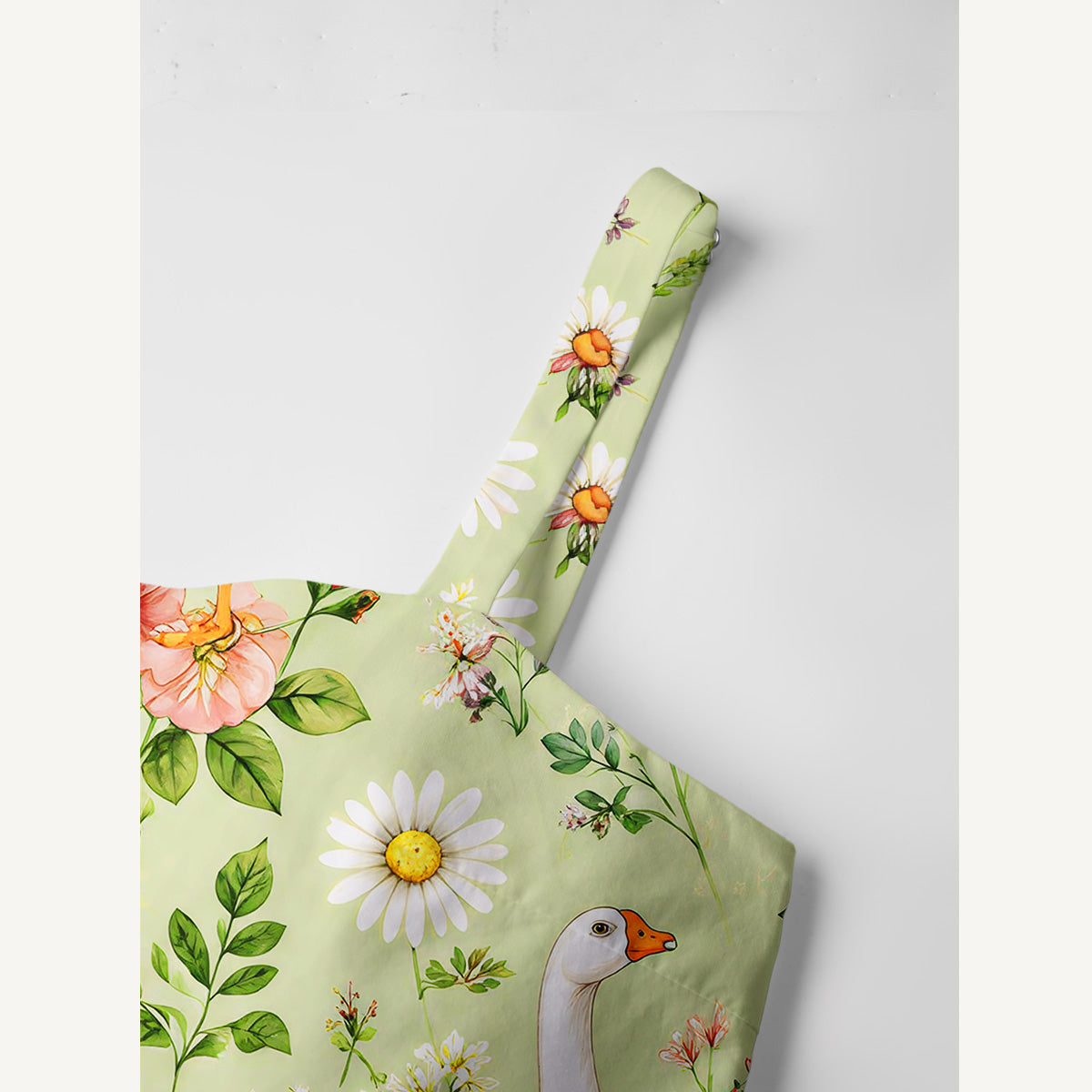 Pastoral Goose Garden Print Cotton Wide Straps Maxi Dress With Pockets