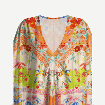 V‑Neck Vivid Lily Sleeve Kaftan Dress