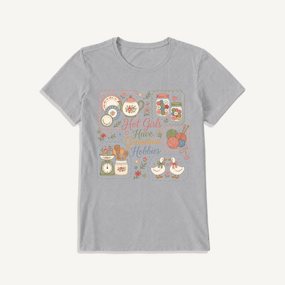Grandma Hobbies Craft Cottage Print Crew Neck Cotton Tee