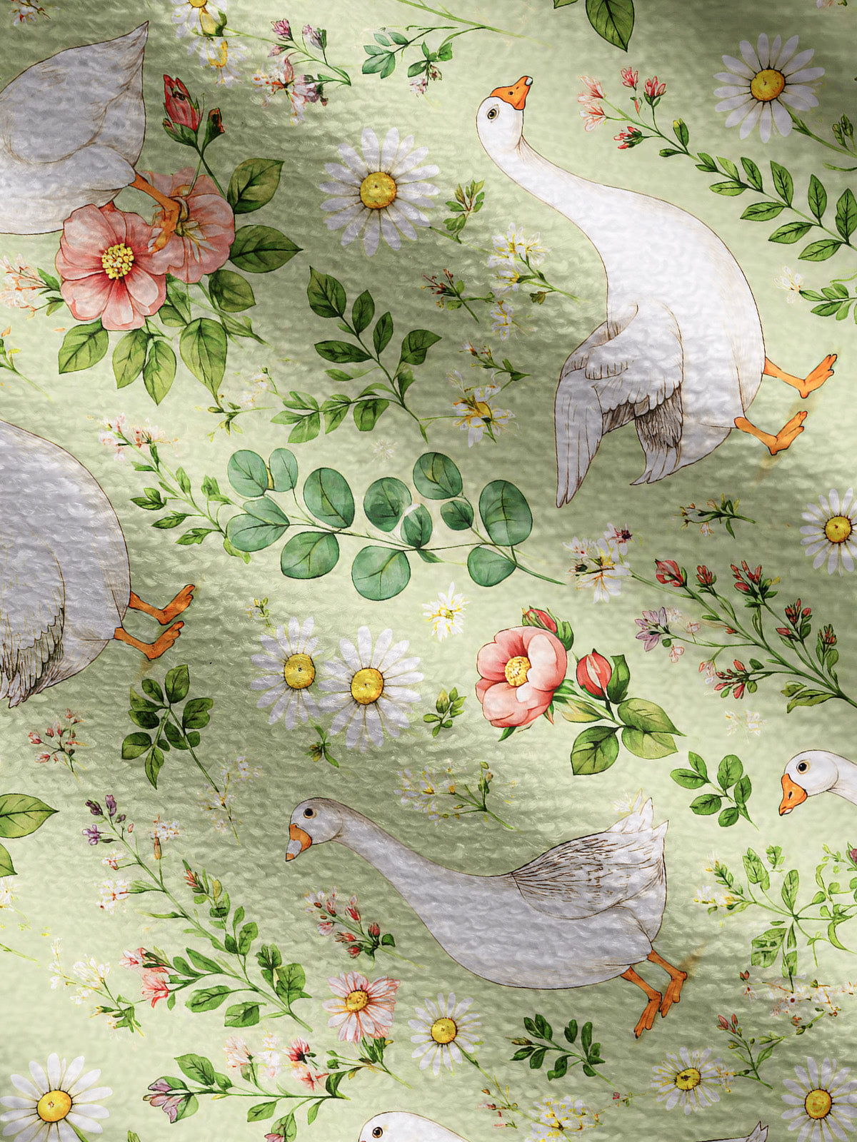 Lightweight Crew Neck Long‑Sleeve Cropped Pastoral Goose Garden Print Fine‑Knit Cardigan
