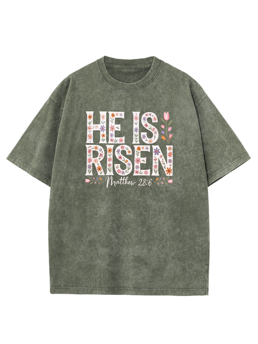 Vintage He Is Risen Christian Washed T-Shirt