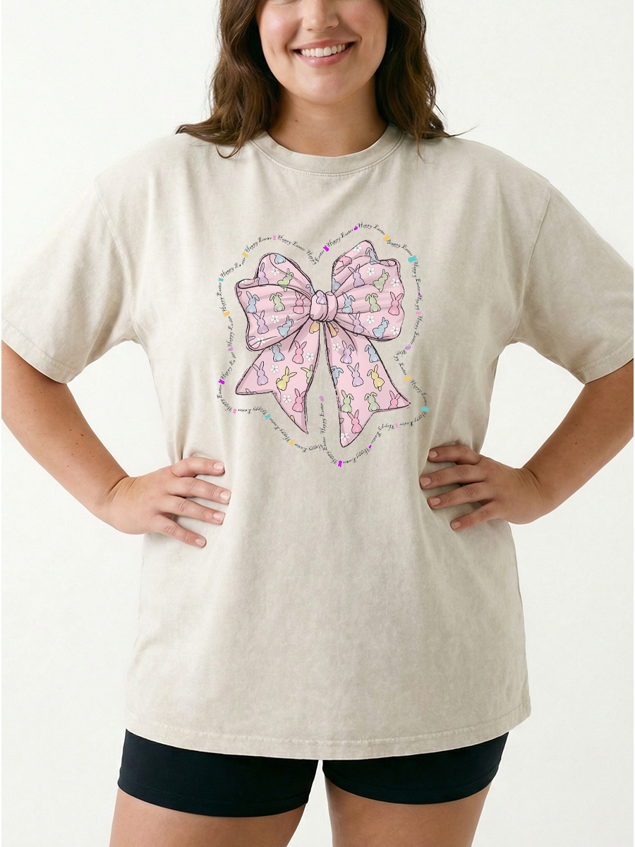 Vintage Easter Pink Bow Washed T-Shirt