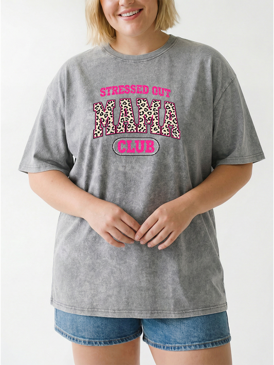 Vintage Stressed Out Mama Club Washed T-Shirt