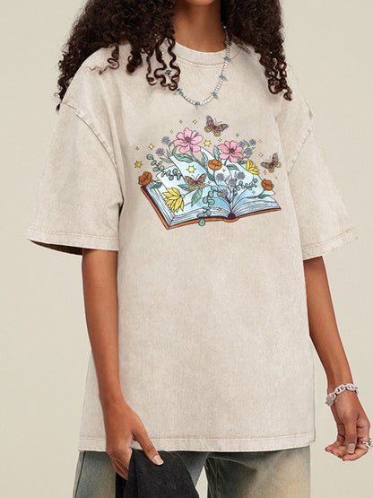 Vintage Butterfly Book Washed T-Shirt