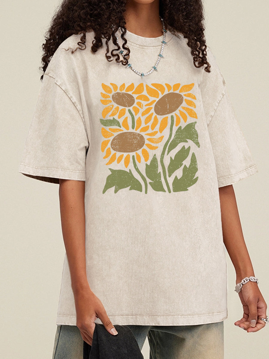 Vintage Boho Sunflower Washed T-Shirt