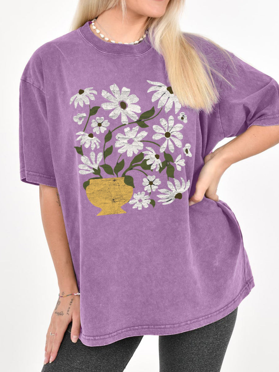 Vintage Daisies Flowers Washed T-Shirt