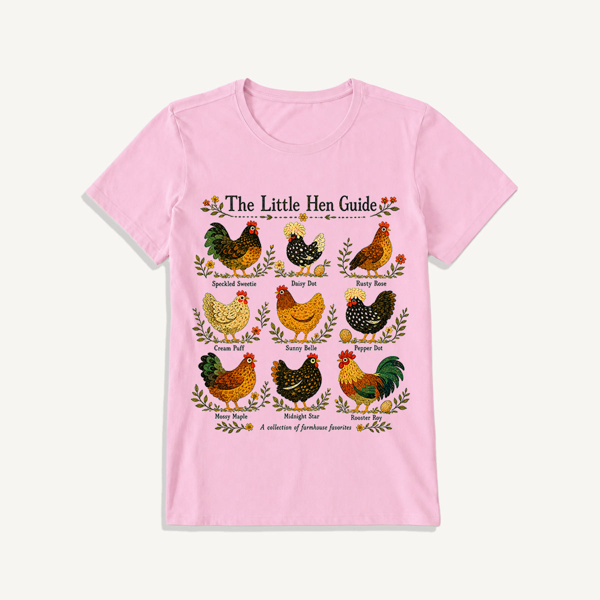 Vintage Hen Breed Guide Print Crew Neck Cotton Tee