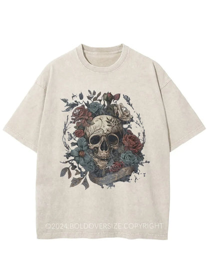 Vintage Rock N Roll Skull Roses Washed T-Shirt