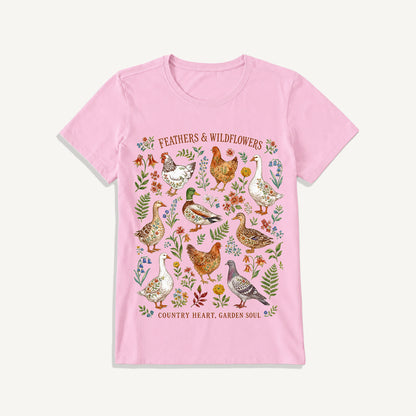 Feathers & Wildflowers Print Crew Neck Cotton Tee