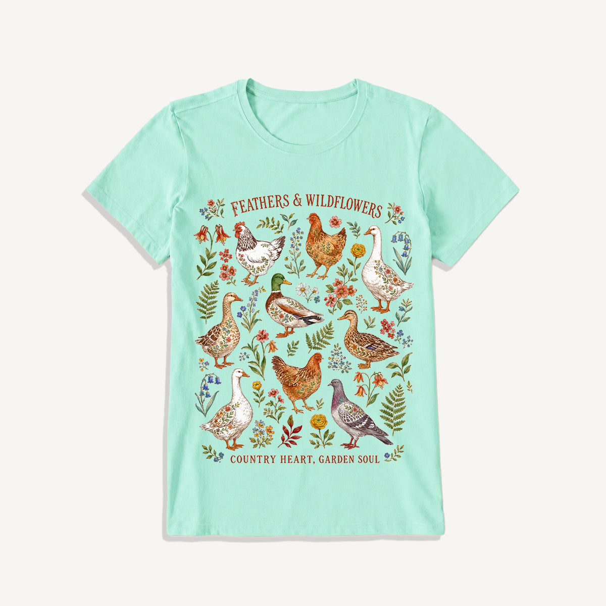 Feathers & Wildflowers Print Crew Neck Cotton Tee