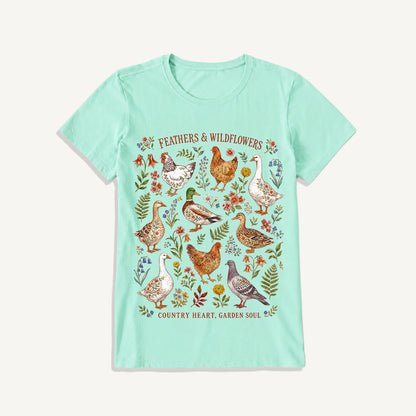 Feathers & Wildflowers Print Crew Neck Cotton Tee