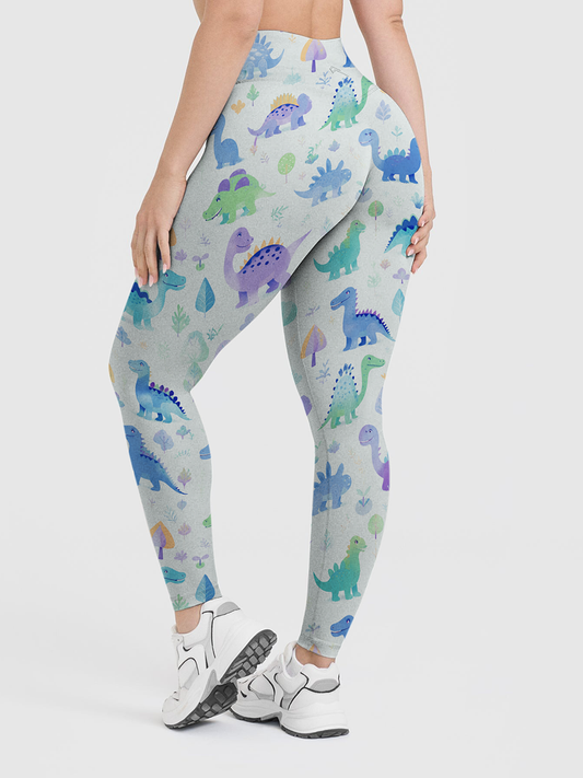 Vintage Soft Watercolor Dinosaur Leggings