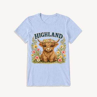 Highland Cow Wildflower Print Crew Neck Cotton Tee