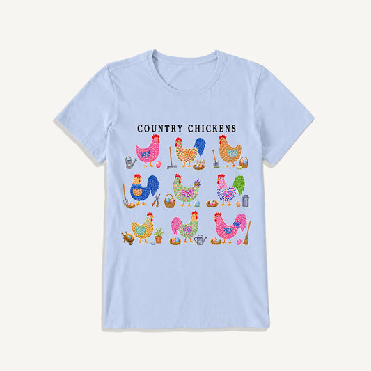 Cottage Chicken Collection Print Crew Neck Cotton Tee