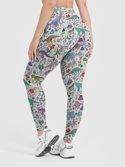 Vintage Mixed Flora & Volcano Mountain Leggings
