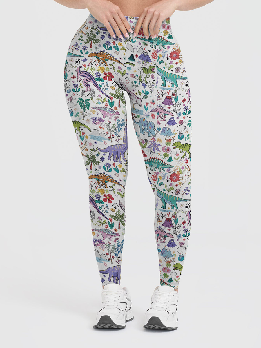 Vintage Mixed Flora & Volcano Mountain Leggings