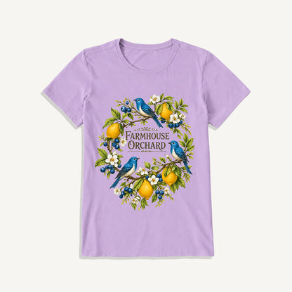 Farmhouse Orchard Bluebirds Print Crew Neck Cotton Tee