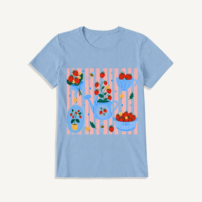 Strawberry Garden Harvest Print Crew Neck Cotton Tee