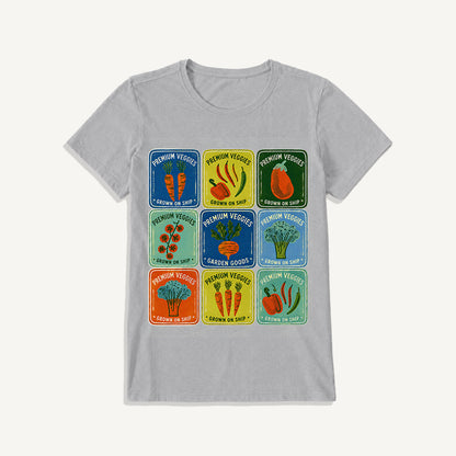 Vintage Veggie Market Print Crew Neck Cotton Tee