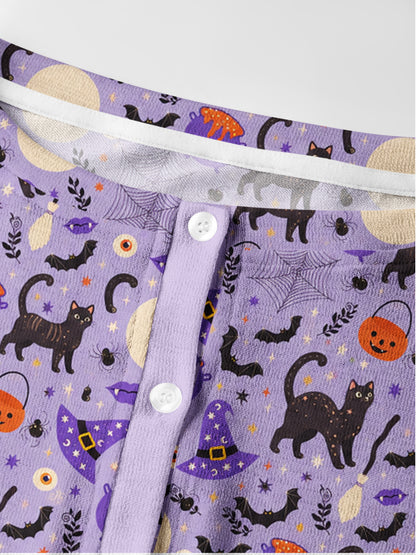 Lightweight Crew Neck Long‑Sleeve Cropped Moonlit Whiskers Print Fine‑Knit Cardigan