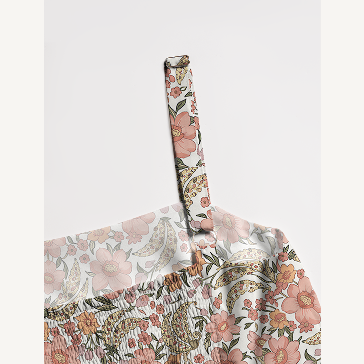 Square Neck Amber Bloom Print Wide Straps Maxi Dress With Pockets