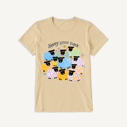 Colorful Happy Flock Print Crew Neck Cotton Tee