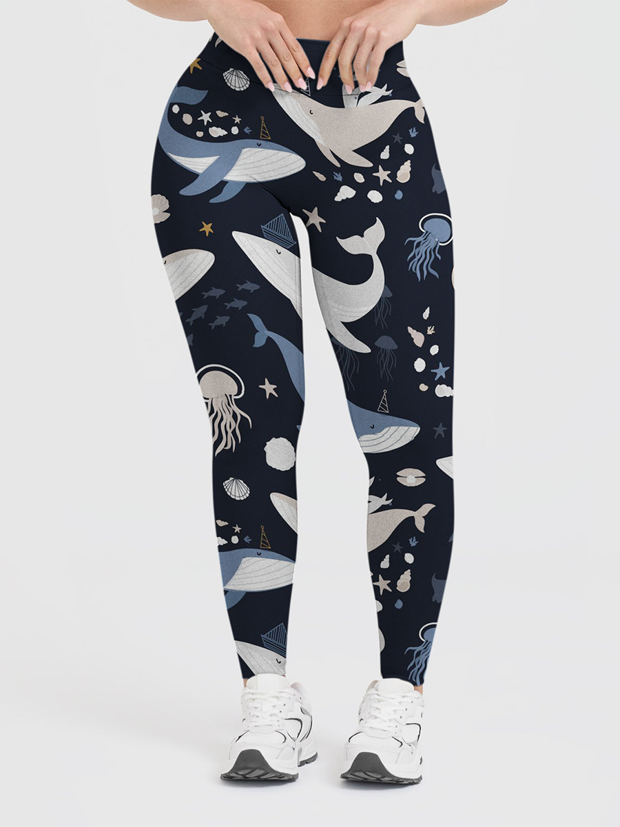 Vintage Minimalist Whale & Jellyfish Starburst Leggings