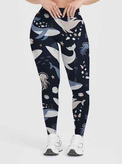 Vintage Minimalist Whale & Jellyfish Starburst Leggings