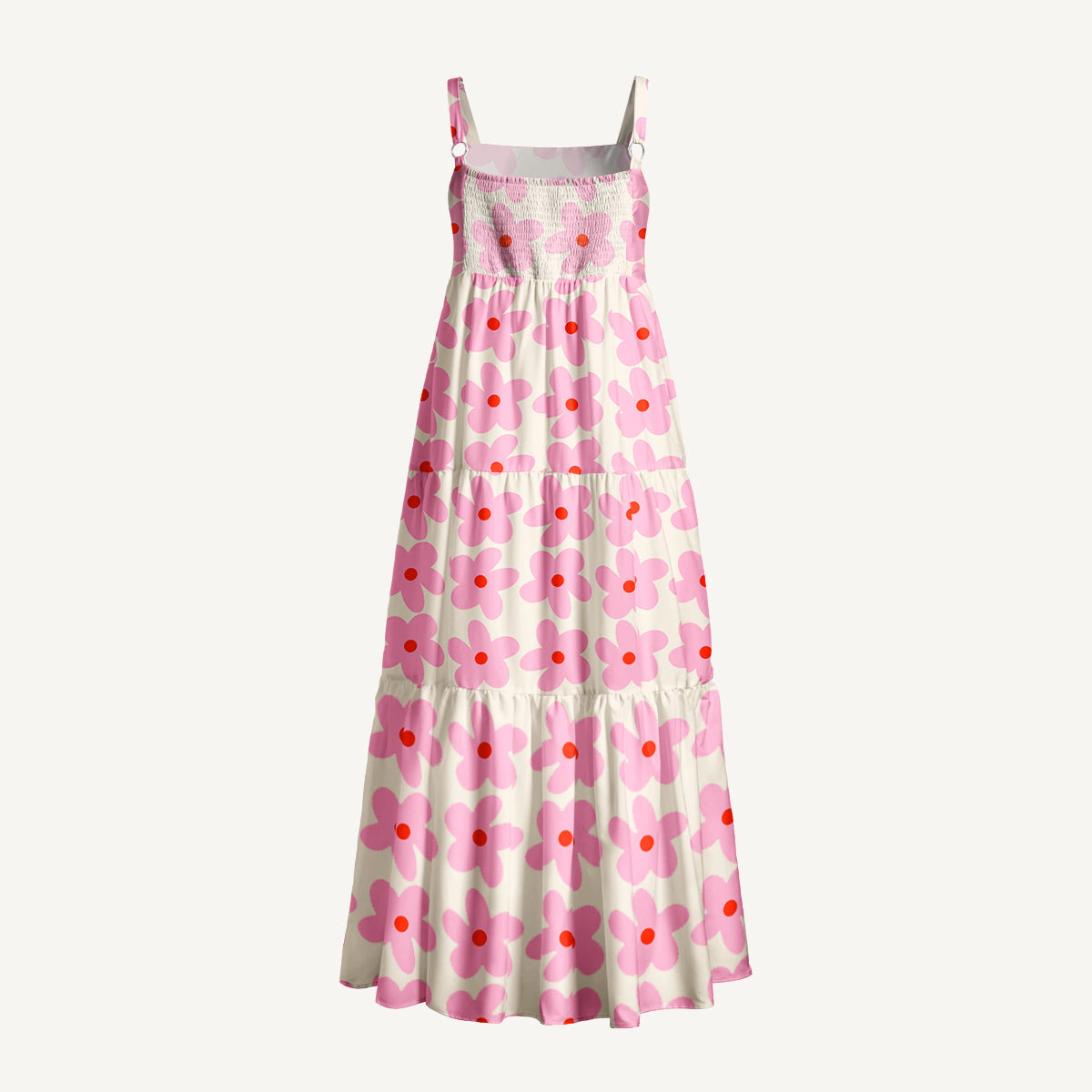 Pink Flower Print Wide Straps Maxi Dress With Pockets
