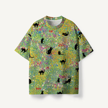 Wildflower Garden Black Cat print Premium Eco Tee