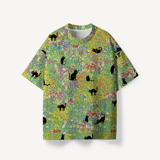 Wildflower Garden Black Cat print Premium Eco Tee