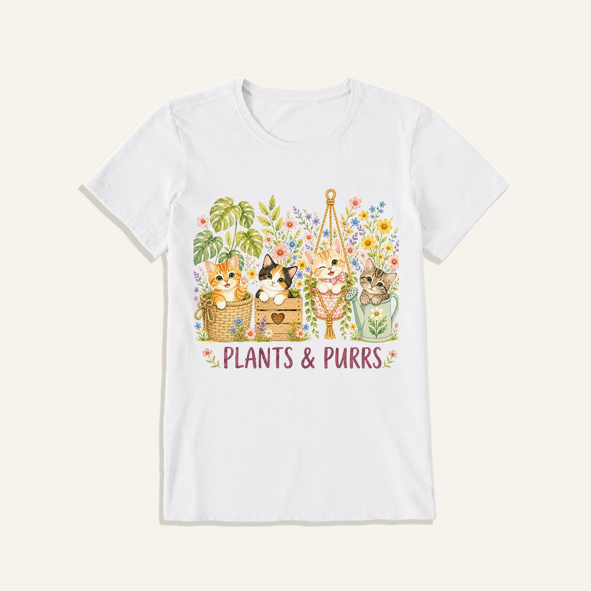 The Purrfect Garden Potters Print Crew Neck Cotton Tee