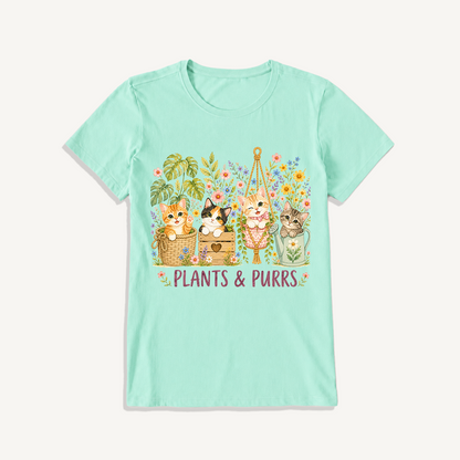 The Purrfect Garden Potters Print Crew Neck Cotton Tee