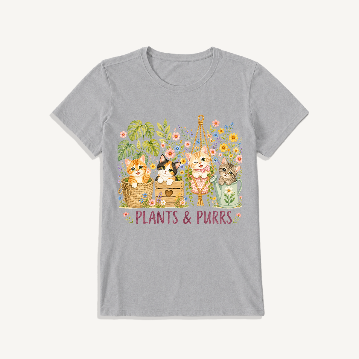 The Purrfect Garden Potters Print Crew Neck Cotton Tee