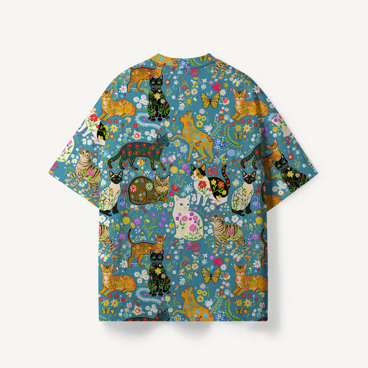 Colorful Garden Cat Pattern print Premium Eco Tee