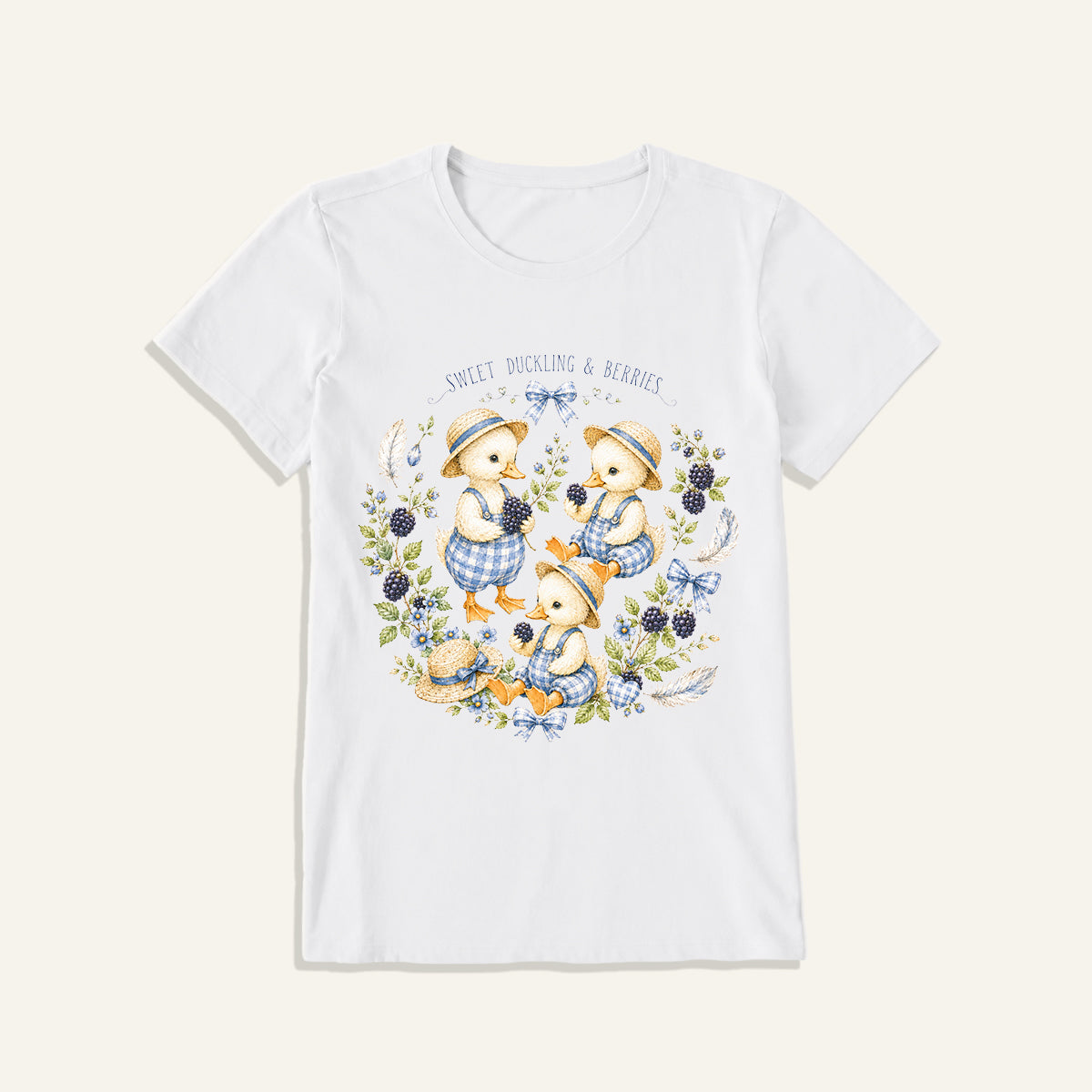 Sweet Berry Ducklings Print Crew Neck Cotton Tee