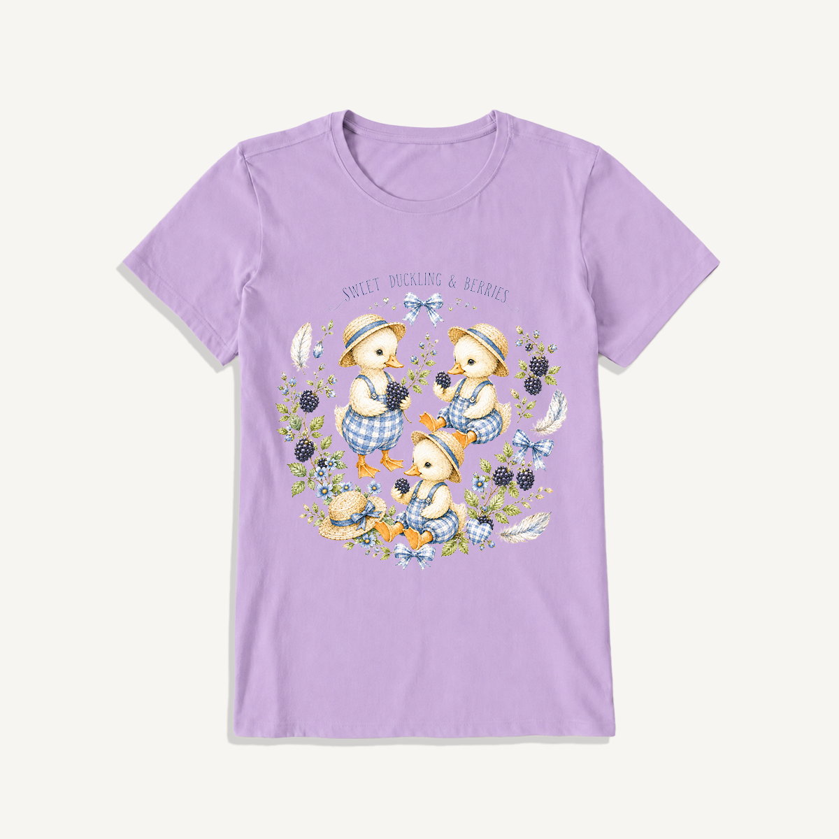 Sweet Berry Ducklings Print Crew Neck Cotton Tee