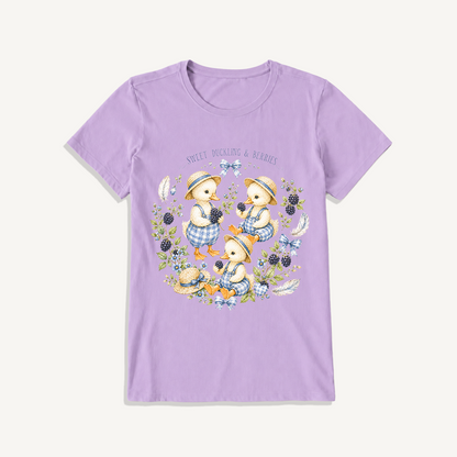 Sweet Berry Ducklings Print Crew Neck Cotton Tee