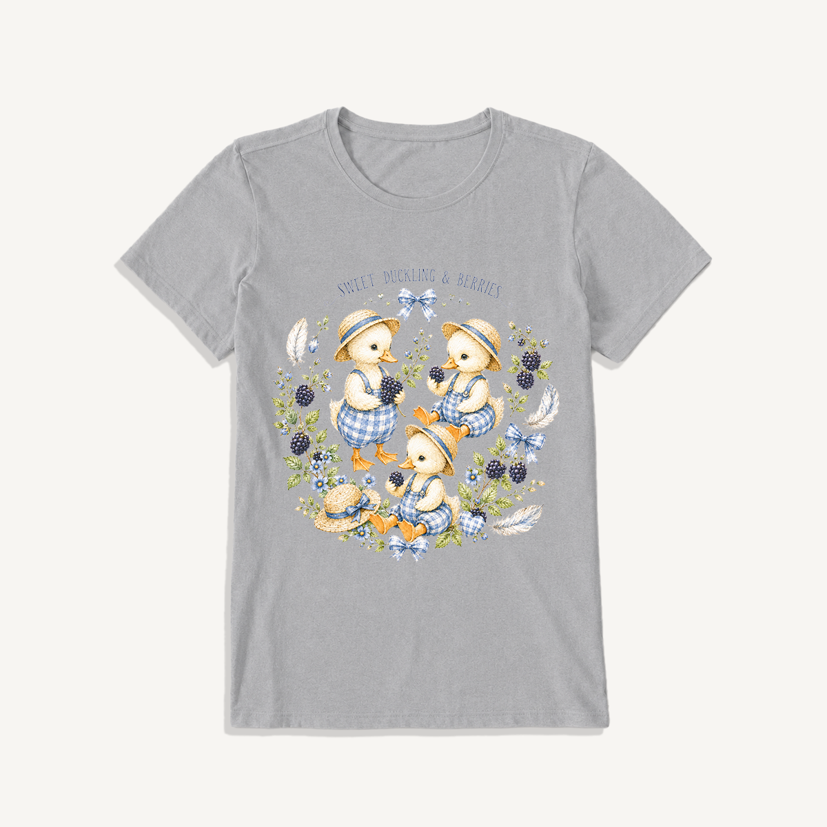 Sweet Berry Ducklings Print Crew Neck Cotton Tee
