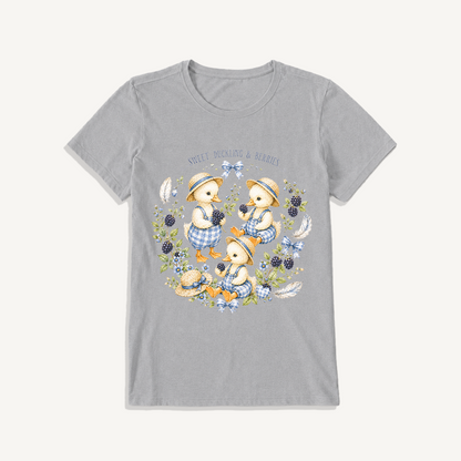 Sweet Berry Ducklings Print Crew Neck Cotton Tee