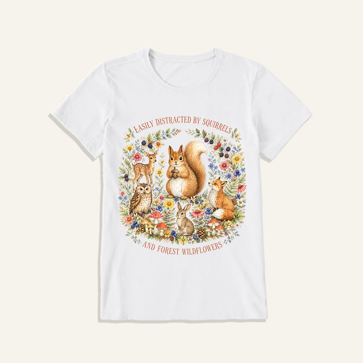 Woodland Wildflower Tales Print Crew Neck Cotton Tee