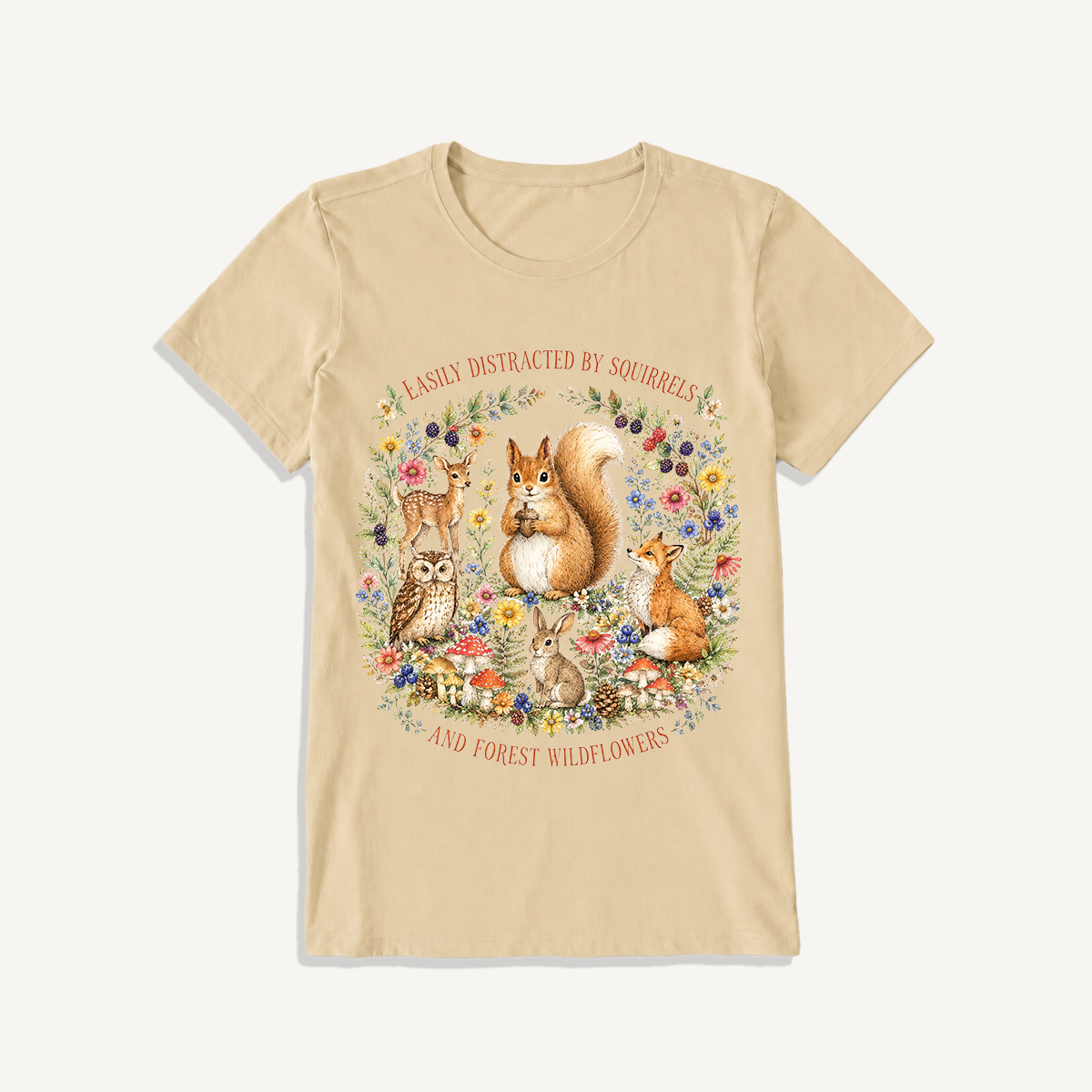 Woodland Wildflower Tales Print Crew Neck Cotton Tee