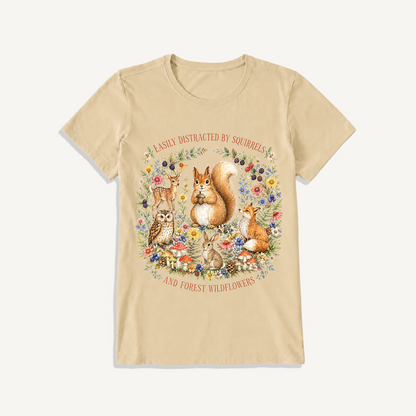 Woodland Wildflower Tales Print Crew Neck Cotton Tee