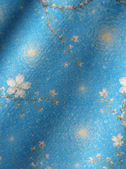 Night Garden Starry Print Boho Long Sleeve Tie‑Neck Blouse