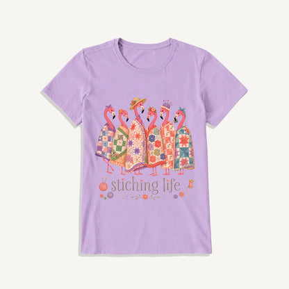 Quilted Flamingo Craft Club Print Crew Neck Cotton Tee